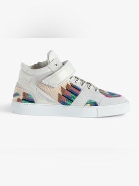 NIB ZADIG & VOLTAIRE MID FLASH FOLK BEADS 💯 LEATHER MID FLASH TRAINER EU39 SZ 8